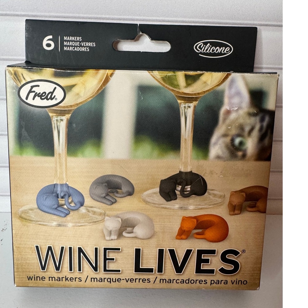 Fred Silicone Cat Wine Charms Set Of 6 Wine‎ Lives Glass Markers